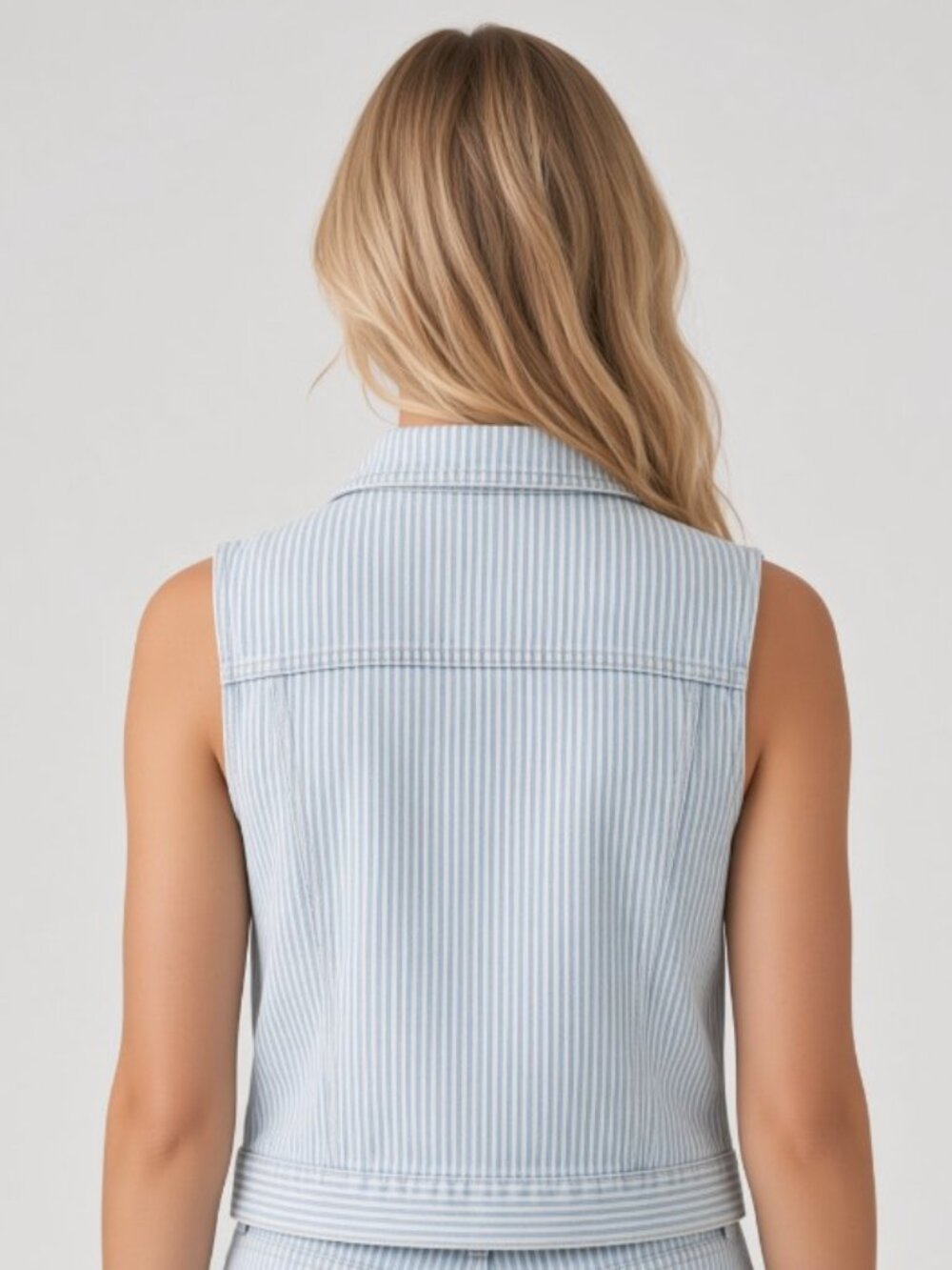 NEW Levi's Women's Shrunken 90's Handywoman Medium Blue Striped Vest - Picture 3 of 6